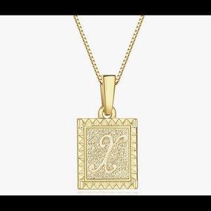 Gold Square Initial Pendant Necklaces